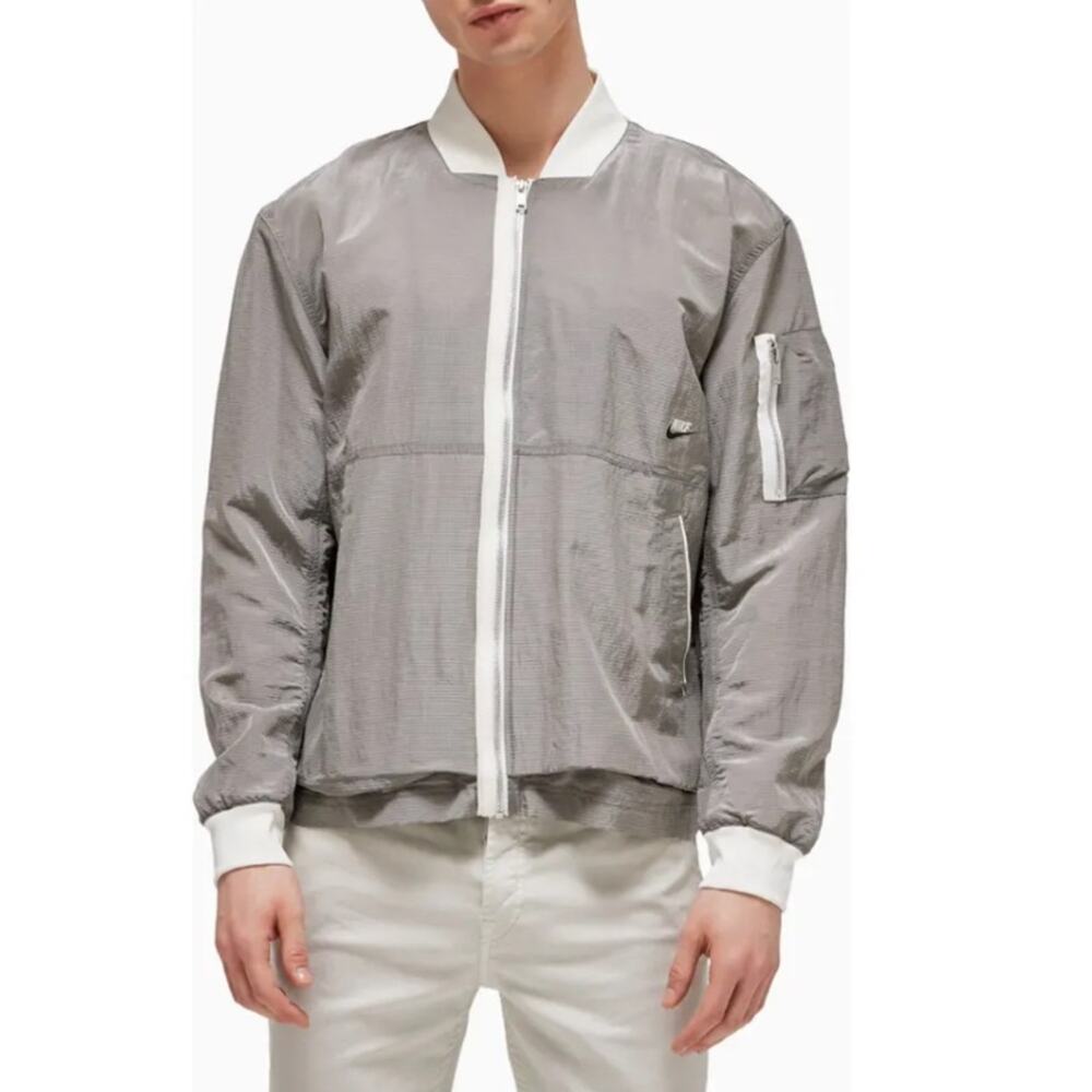 Nike Tan and Ivory Mock Neck Bomber Jacket